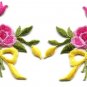 Pink roses pair flowers floral bouquet retro boho applique iron-on patch S-543