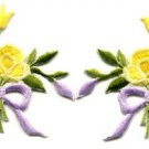Yellow roses pair flowers floral bouquet retro boho applique iron-on patch S-546