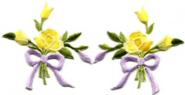 Yellow roses pair flowers floral bouquet retro boho applique iron-on patch S-546