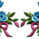 Blue roses pair flowers floral bouquet retro boho applique iron-on patch S-545