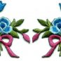 Blue roses pair flowers floral bouquet retro boho applique iron-on patch S-545
