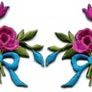 Mauve roses pair flowers floral bouquet boho retro applique iron-on patch S-548