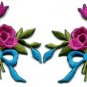 Mauve roses pair flowers floral bouquet boho retro applique iron-on patch S-548