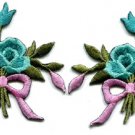 Aquamarine roses pair flowers floral bouquet boho applique iron-on patch S-547