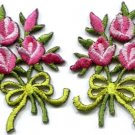 Pink roses pair flowers floral bouquet retro boho applique iron-on patch S-519