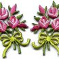 Pink roses pair flowers floral bouquet retro boho applique iron-on patch S-519