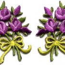 Lavender roses pair flowers floral bouquet boho applique iron-on patch S-522