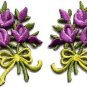 Lavender roses pair flowers floral bouquet boho applique iron-on patch S-522