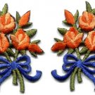 Orange roses pair flowers floral bouquet retro boho applique iron-on patch S-521