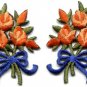 Orange roses pair flowers floral bouquet retro boho applique iron-on patch S-521