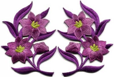 Lavender lilies pair flowers floral bouquet boho applique iron-on patches S-758