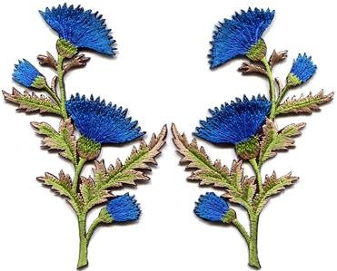 Blue carnation spray pair flowers floral boho applique iron-on patches S-756
