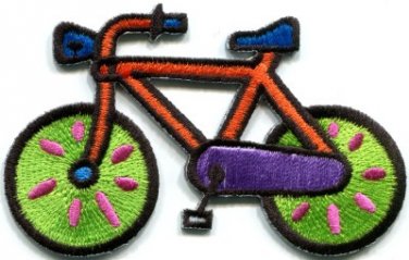 Bicycle retro bike cycle cyclist 70s kids fun applique iron-on patch new S-331