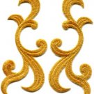 Gold trim fringe leaves glitter retro boho applique iron-on patches pair S-496