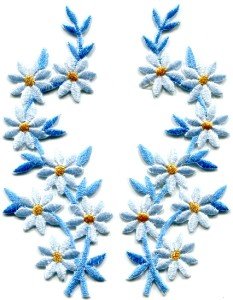 Light blue flowers floral boho granny chic applique iron-on patches pair S-1000