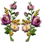 Pink lavender roses flowers floral bouquet applique iron-on patches S-985 FREE SHIPPING WORLDWIDE!