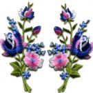 Pink blue roses flowers floral bouquet applique iron-on patches pair S-986 FREE WORLDWIDE DELIVERY!