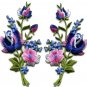 Pink blue roses flowers floral bouquet applique iron-on patches pair S-986 FREE WORLDWIDE DELIVERY!