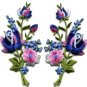 Pink blue roses flowers floral bouquet applique iron-on patches pair S-986 FREE WORLDWIDE DELIVERY!