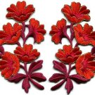 Red orange flowers pair floral bouquet boho applique iron-on patches new S-800