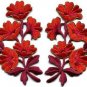 Red orange flowers pair floral bouquet boho applique iron-on patches new S-800