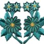 Teal blue green daisies pair flowers floral boho applique iron-on patch S-809