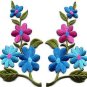 Wild flowers blue pink pair floral bouquet boho applique iron-on patch S-807