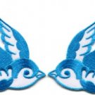Lot of 2 bird tattoo swallow dove sparrow biker appliques iron-on patches blue C