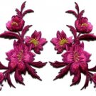 Fuschia pink flowers pair floral applique iron-on patches new S-981 WE SHIP ANYWHERE FOR FREE!