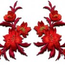 Red / orange flowers pair floral applique iron-on patches new S-980 WORLDWIDE DELIVERY IS FREE!