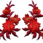 Red / orange flowers pair floral applique iron-on patches new S-980 WORLDWIDE DELIVERY IS FREE!