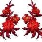 Red / orange flowers pair floral applique iron-on patches new S-980 WORLDWIDE DELIVERY IS FREE!