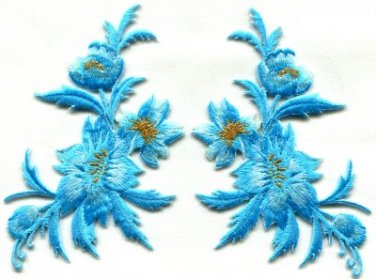 Baby blue flowers pair floral bouquet applique iron-on patches new S-982 WE SHIP ANYWHERE FOR FREE!