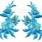 Baby blue flowers pair floral bouquet applique iron-on patches new S-982 WE SHIP ANYWHERE FOR FREE!