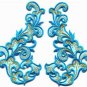 Baby blue trim fringe retro boho granny chic applique iron-on patches pair S-989