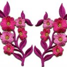 Hot pink flowers pair floral bouquet boho applique iron-on patches pair S-995