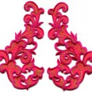 Hot pink fringe retro boho granny chic applique iron-on patches pair new S-990