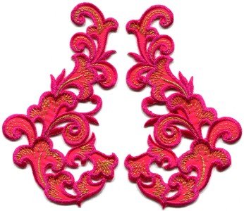 Hot pink fringe retro boho granny chic applique iron-on patches pair new S-990