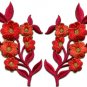 Red orange flowers pair floral bouquet boho applique iron-on patches pair S-992