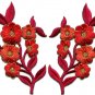 Red orange flowers pair floral bouquet boho applique iron-on patches pair S-992