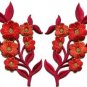 Red orange flowers pair floral bouquet boho applique iron-on patches pair S-992