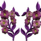 Purple flowers pair floral bouquet boho applique iron-on patches pair S-993