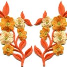 Orange flowers pair floral bouquet boho applique iron-on patches pair new S-996