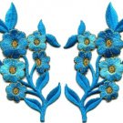 Baby blue flowers pair floral bouquet boho applique iron-on patches pair S-994