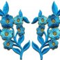 Baby blue flowers pair floral bouquet boho applique iron-on patches pair S-994