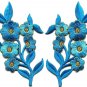 Baby blue flowers pair floral bouquet boho applique iron-on patches pair S-994