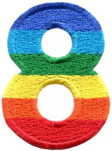 Number 8 counting eight gay lesbian LGBT rainbow applique iron-on patch S-1028