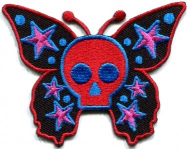 Butterfly skull horror goth emo punk biker applique iron-on patch new S-181