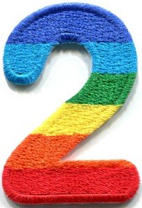 Number 2 counting two gay lesbian LGBT rainbow applique iron-on patch S-1022