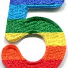 Number 5 counting five gay lesbian LGBT rainbow applique iron-on patch S-1025